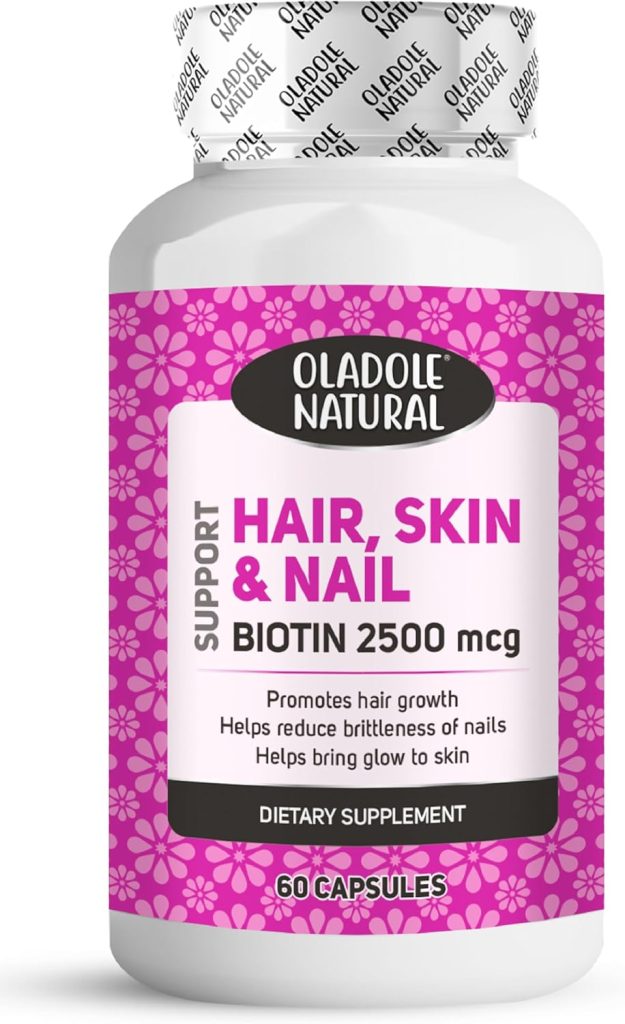 Oladole Natural Biotin 2500mcg - 60 Capsules | High Potency B Vitamin Blend For Stronger Hair, Radiant Skin, Long Nails, Supports Energy Beauty Support | Gluten-Free, Non-GMO