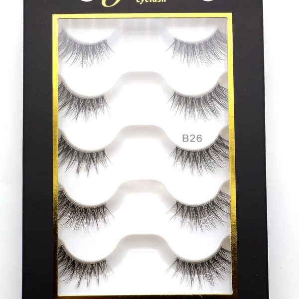 JAHRA 5 pairs False Eyelashes Half Lashes Cat Eye Strip NaturalHalf Lashes with Clear Band Cat-Eye Eyelashes Fluffy Wispy False Eyelashes Natural Look (Lash B26)