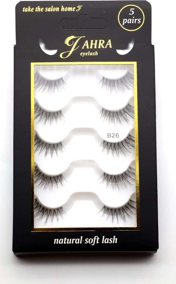 JAHRA 5 pairs False Eyelashes Half Lashes Cat Eye Strip NaturalHalf Lashes with Clear Band Cat-Eye Eyelashes Fluffy Wispy False Eyelashes Natural Look (Lash B26)