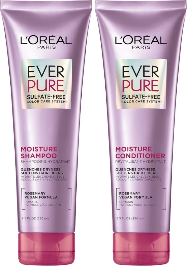 L’Oréal Paris EverPure Moisture Sulfate Free Shampoo and Conditioner for Color-Treated Hair, 8.5 Ounce (Set of 2)