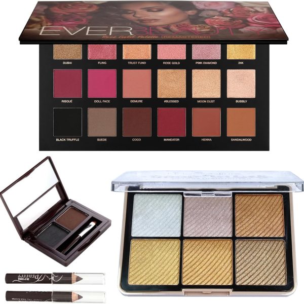 AEENAA Ever Beauty Rose Gold Remastered Eyeshadow Palette Multicolor Makeup Set with 18 Shades, 6-Color Highlighter, and Eyebrow Cake Powder - All-in-One Beauty Kit