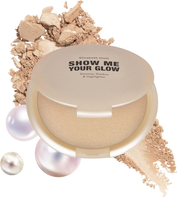 Elizabeth Mott Show Me Your Glow Shimmer Shadow and Highlighter Makeup - Natural Face Glow Makeup - Cruelty Free and Paraben Free - Illuminating Pearl Highlight - Compact Powder Highlighter (10g)