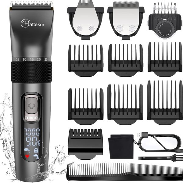 Hatteker Hair Clippers for Men Cordless Beard Trimmer Hair Trimmer Adjustable Speeds Hair Cutting Kit USB Rechargeable Waterproof