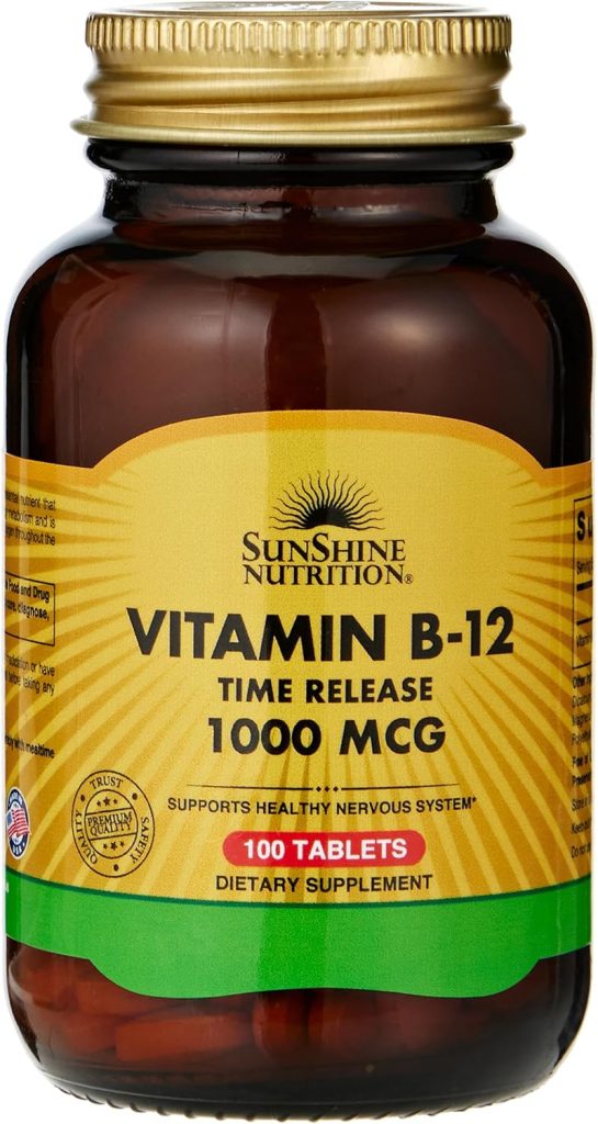 Sunshine Nutrition Vitamin B-12 Time Release 1000Mcg | To Supports Healthy Nervous System | Superior Source Of Energy | 100 Capsules