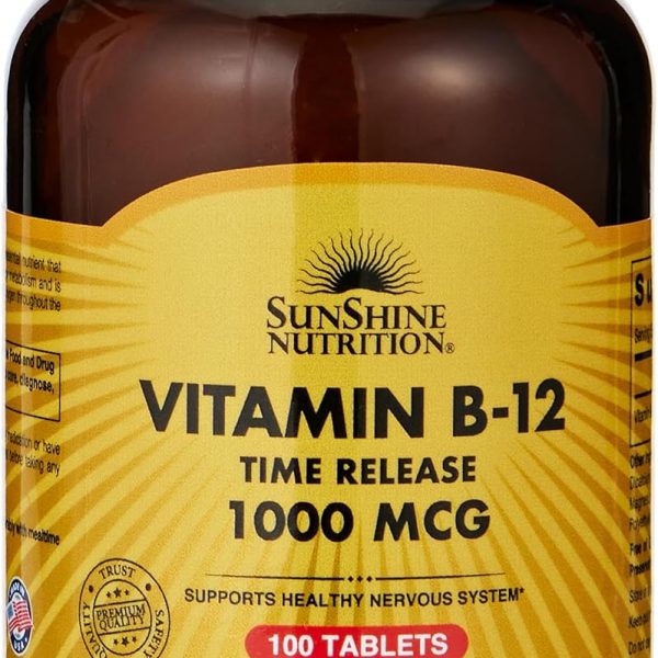 Sunshine Nutrition Vitamin B-12 Time Release 1000Mcg | To Supports Healthy Nervous System | Superior Source Of Energy | 100 Capsules