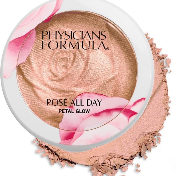 Physicians Formula Rosé All Day Highlighter Blush Face Powder, Shimmer Petal Glow, Pink Soft Petal, Dermatologist Tested, Clinicially Tested