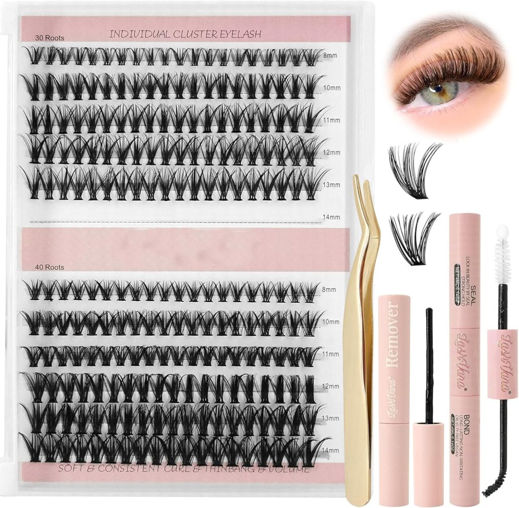 YXC Individual Lashes D Curl Lash Clusters 8-14mm DIY Eyelashes Extension 240pcs Eyelash Clusters Lash Extension for Self Application at Home (30D+40D D Curl 8-14mm Mixed)