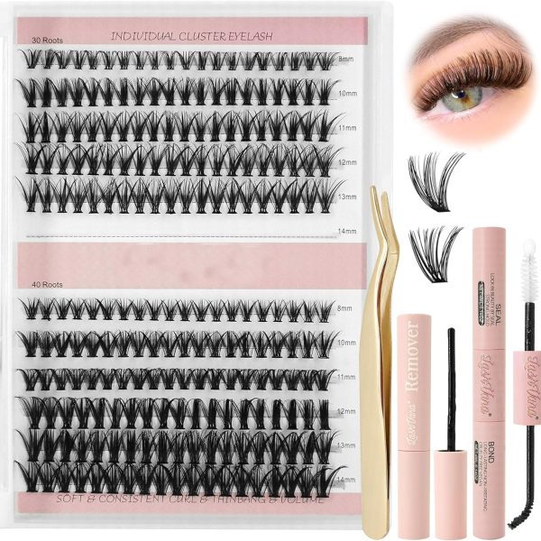 YXC Individual Lashes D Curl Lash Clusters 8-14mm DIY Eyelashes Extension 240pcs Eyelash Clusters Lash Extension for Self Application at Home (30D+40D D Curl 8-14mm Mixed)