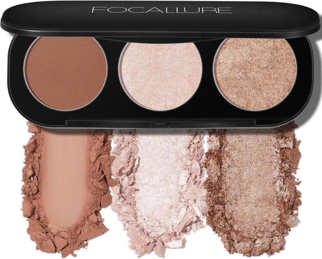 FOCALLURE Blush and Highlighter Palette,3 in 1 Makeup Powder Cruelty-Free Matte Blush,Shimmer Illuminator Highlighters for a Glowing Look,#02