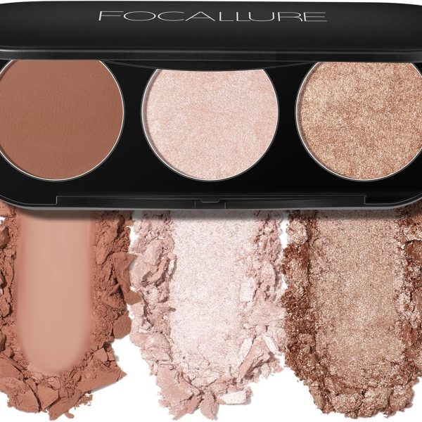 FOCALLURE Blush and Highlighter Palette,3 in 1 Makeup Powder Cruelty-Free Matte Blush,Shimmer Illuminator Highlighters for a Glowing Look,#02