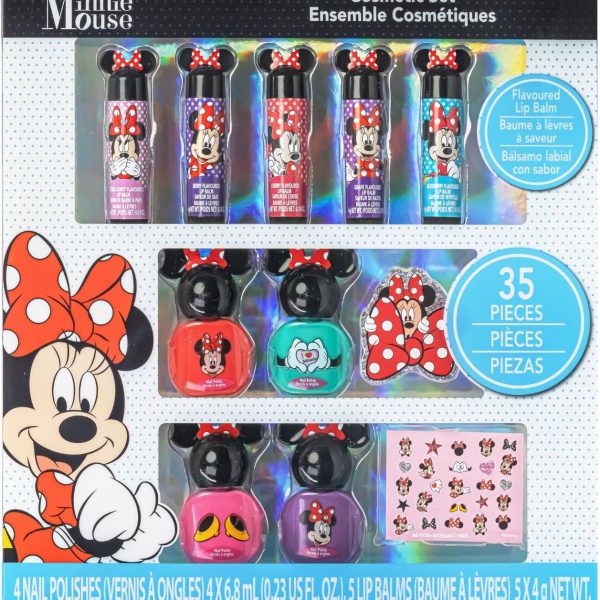 Townley Girl Disney Minnie Mouse - Sparkly Cosmetic Makeup Set for Girls with Lip Balm Nail Polish Nail Stickers -35 Pcs Perfect for Parties Sleepovers Makeovers Birthday Gift for Girls above 3 Yrs