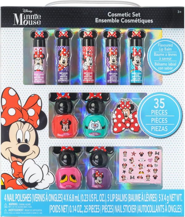 Townley Girl Disney Minnie Mouse - Sparkly Cosmetic Makeup Set for Girls with Lip Balm Nail Polish Nail Stickers -35 Pcs Perfect for Parties Sleepovers Makeovers Birthday Gift for Girls above 3 Yrs