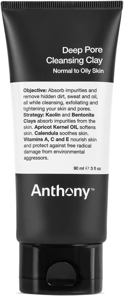 Anthony Deep Pore Cleansing Clay, 3 Fl Oz, Contains Kaolin and Bentonite Clays, Apricot Oil, Calendula, Vitamins A, C, and E, Removes Dirt, Sweat, and Oil While Deep Cleansing and Exfoliating Skin