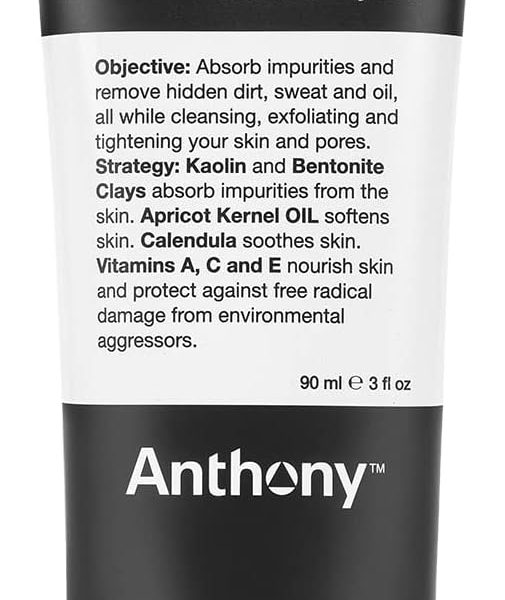 Anthony Deep Pore Cleansing Clay, 3 Fl Oz, Contains Kaolin and Bentonite Clays, Apricot Oil, Calendula, Vitamins A, C, and E, Removes Dirt, Sweat, and Oil While Deep Cleansing and Exfoliating Skin