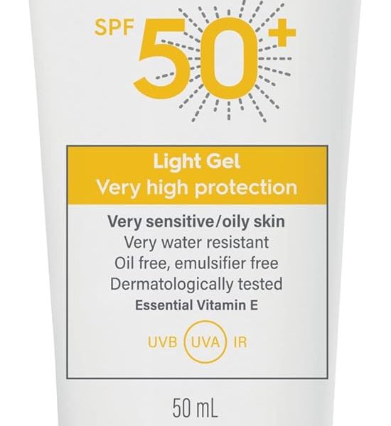 Cetaphil Sun SPF 50+ Light Gel, Moisturizer sunscreen Face & Body for Men & Women, Sensitive Skin, Very High Protection and Very Water Resistent, Unscented, 50 ml