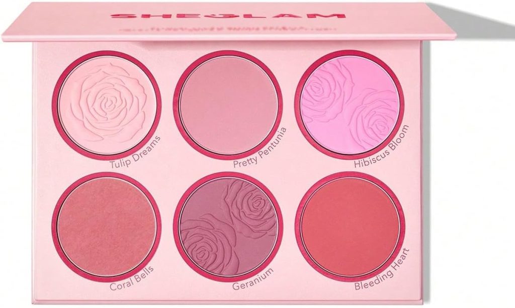 SHEGLAM- Floral Flush Blush Palette 6-Color Pressed Powder Blush Palette High Pigment Non-Fading Long Lasting Natural Matte Lightweight Blusher Pink Blush (BLUSHING BOUQUET)