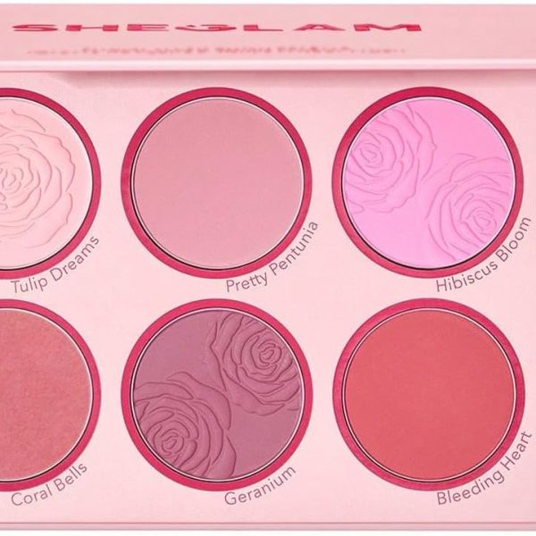 SHEGLAM- Floral Flush Blush Palette 6-Color Pressed Powder Blush Palette High Pigment Non-Fading Long Lasting Natural Matte Lightweight Blusher Pink Blush (BLUSHING BOUQUET)