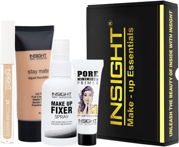 Insight Cosmetics Combo of Pore Primer Fixer Liquid Concealer and Stay Matte Foundation