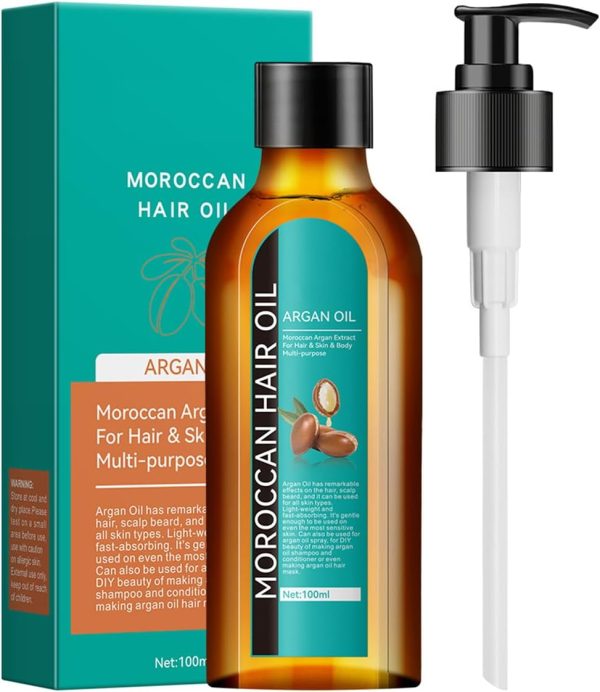 Argan Oil, Moroccan Argan Hair Oil for hair & skin & body multi- purpose, argan oil has remarkable effects on the hair, scalp beard, and it can be used for all skin types, 100ml