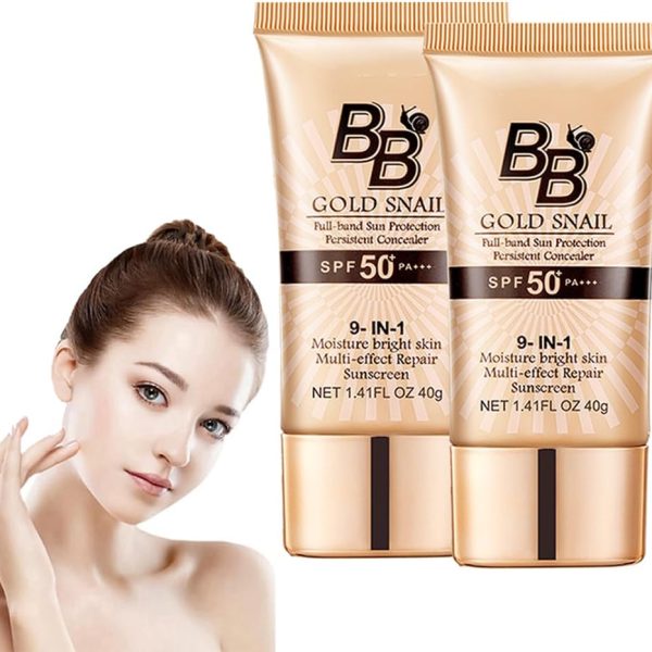 GraGra BB Cream, 2 Pcs Tinted Moisturiser, SPF 50 Gold Snail Sunscreen, Color Correcting Cream, Cover Blemishes, Tinted Sunscreen for Face Hydrating Gold Snail Sunscreen for All Skin Types