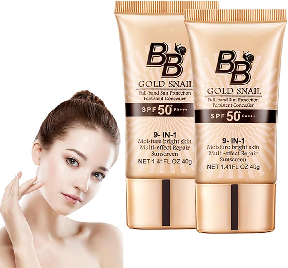 GraGra BB Cream, 2 Pcs Tinted Moisturiser, SPF 50 Gold Snail Sunscreen, Color Correcting Cream, Cover Blemishes, Tinted Sunscreen for Face Hydrating Gold Snail Sunscreen for All Skin Types