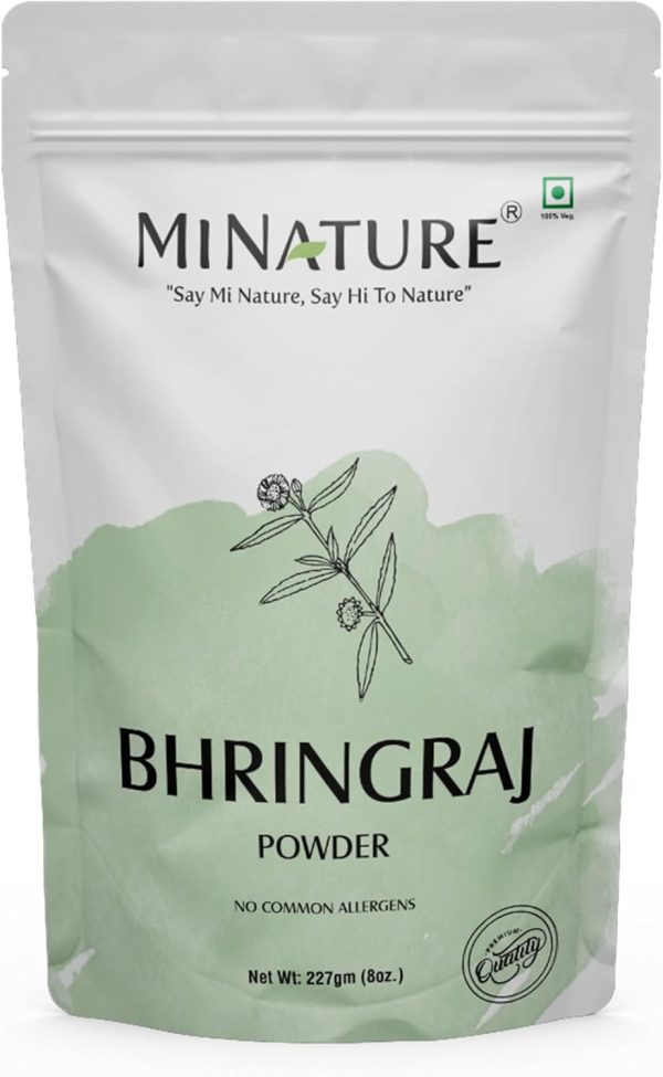 Bhringraj Powder (Eclipta Prostrata) by mi nature | 227g (8 oz)(0.5 lb) | 100% Natural and Pure | Hair Growth | Hair Pack | Improves Hair quality | Resealable zip lock pouch