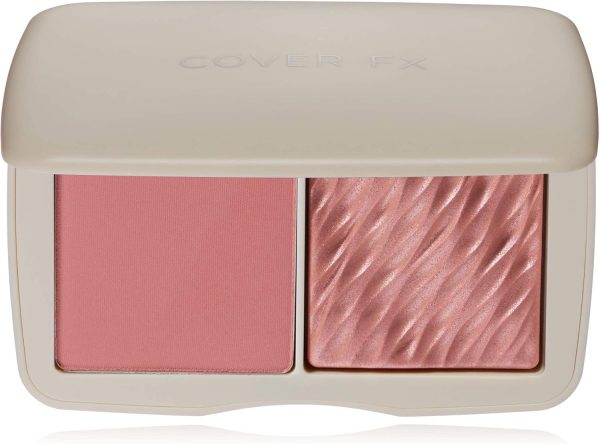 COVER FX Monochromatic Powder Blush Duo - Mojave Mauve: Dusty Rose - Matte + Shimmer Finish - Create Custom, High Impact Color