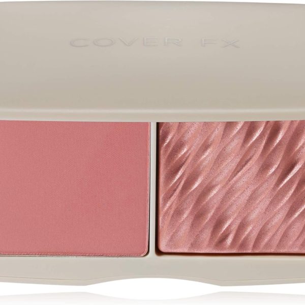 COVER FX Monochromatic Powder Blush Duo - Mojave Mauve: Dusty Rose - Matte + Shimmer Finish - Create Custom, High Impact Color