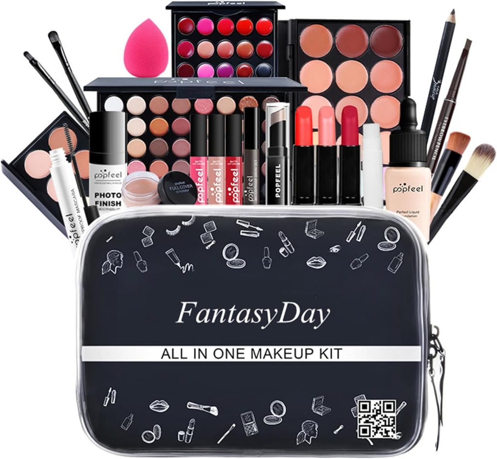 FantasyDay All in One Makeup Kit for Women Full Kit Girls Makeup Gift Sets Xmas Essential Bundle Include Eyeshadow Palette Lipstick Blush Concealer Eyeliner Mascara Foundation Brush Eyebrow Pencil