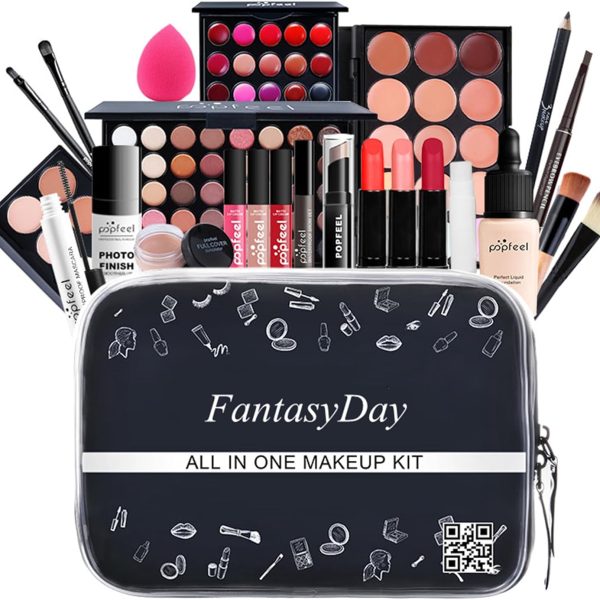 FantasyDay All in One Makeup Kit for Women Full Kit Girls Makeup Gift Sets Xmas Essential Bundle Include Eyeshadow Palette Lipstick Blush Concealer Eyeliner Mascara Foundation Brush Eyebrow Pencil