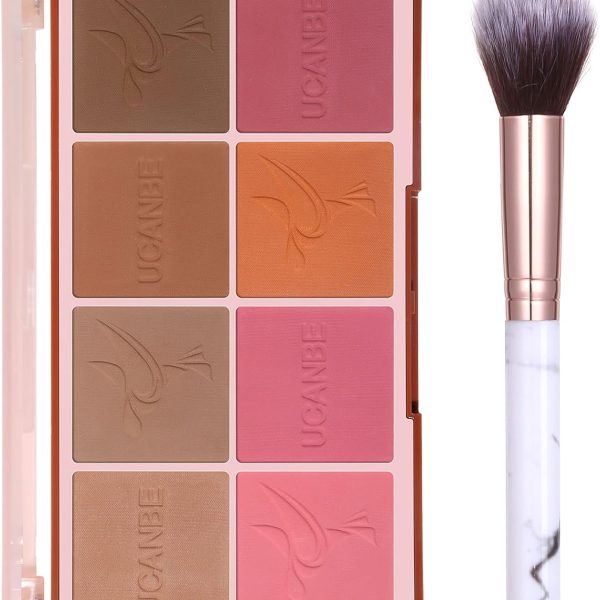 MARBUROLY 8 Colors Face Matte Blush Palette Shading Blusher with Brush - Buildable Facial Cheek Blusher Contour Bronzing Pressed Powder Makeup Pallet Women Gift Set (01 Matte)