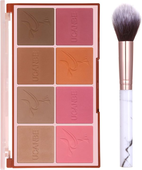 MARBUROLY 8 Colors Face Matte Blush Palette Shading Blusher with Brush - Buildable Facial Cheek Blusher Contour Bronzing Pressed Powder Makeup Pallet Women Gift Set (01 Matte)