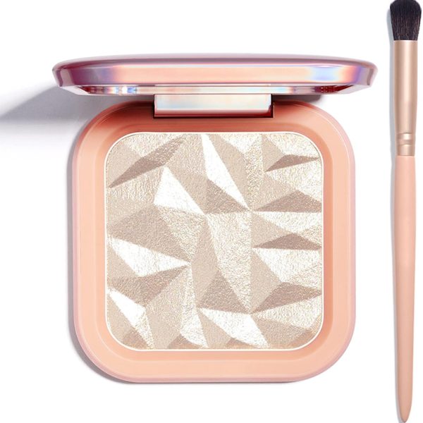 LSxia Highlighter Makeup Palette Shimmer Contour Palette Powder for Brighten Face Contour Gold Cheek Highlight Makeup, Long Lasting Highlighter Powder with Mirror for Illuminator Makeup (SUN GLOW)