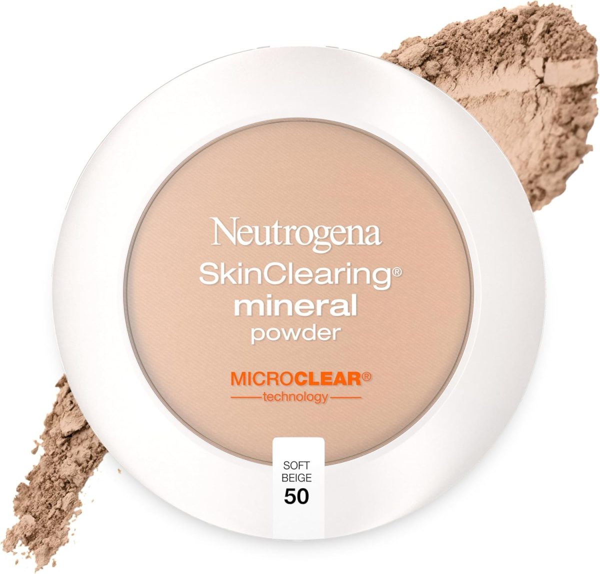 Neutrogena SkinClearing Mineral Acne-Concealing Pressed Powder Compact, Shine-Free & Oil-Absorbing Makeup with Salicylic Acid to Cover, Treat & Prevent Breakouts, Soft Beige 50,.38 oz