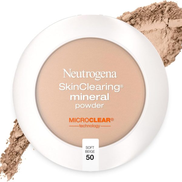 Neutrogena SkinClearing Mineral Acne-Concealing Pressed Powder Compact, Shine-Free & Oil-Absorbing Makeup with Salicylic Acid to Cover, Treat & Prevent Breakouts, Soft Beige 50,.38 oz