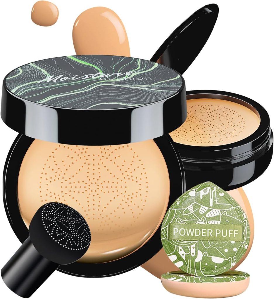 Mushroom Head Air Cushion CC Cream, Long-Lasting Brightening BB Cream Foundation With Powder Puff for Face Makeup and Mature Skin, Moisturizing Full Coverage Self Adjusting Concealer (Buff Beige)