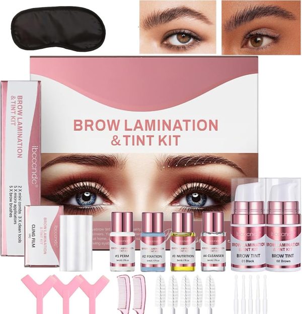 MOODEEY Eyebrow Lamination Tint Kit, 2-1 Brow Lamination Kit with Black & Brown Color for Thicker Fuller Brows, Professional DIY Eyebrow Perming Kit Lift Dye Use at Salon Home, Lasts for 6 Weeks (A)