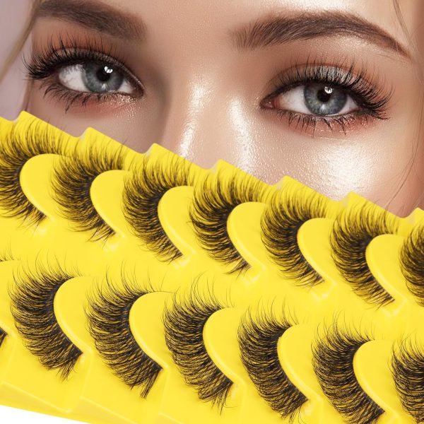 zanlufly False Eyelashes Russian Strip Lashes D Curl Wispy Natural Look Lashes Like Eyelash Extension Fluffy Transparent Band Cat Eye Fake Eyelashes Pack