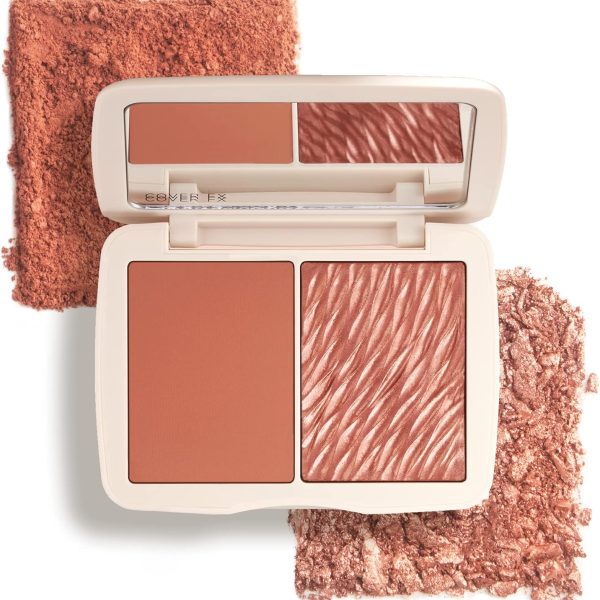 COVER FX Monochromatic Powder Blush Duo - Warm Honey: Bronzed Rose - Matte + Shimmer Finish - Create Custom, High Impact Color