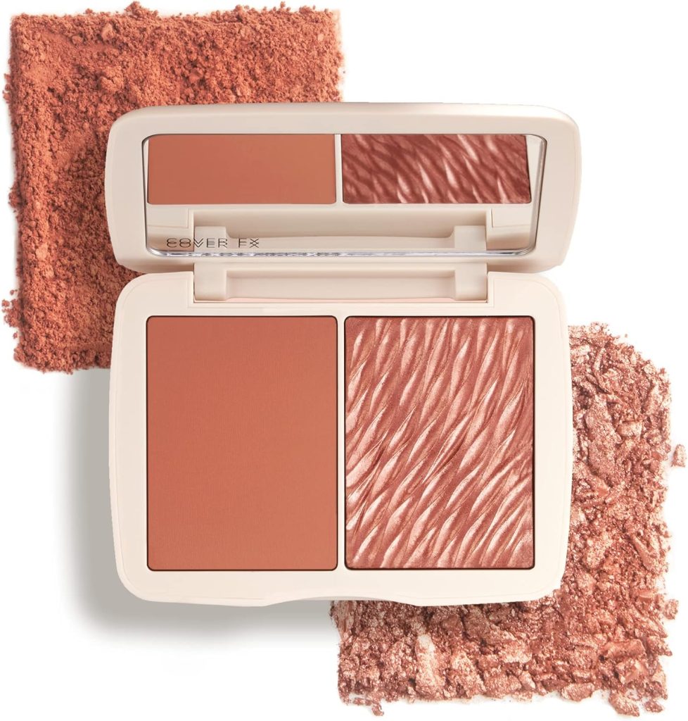 COVER FX Monochromatic Powder Blush Duo - Warm Honey: Bronzed Rose - Matte + Shimmer Finish - Create Custom, High Impact Color