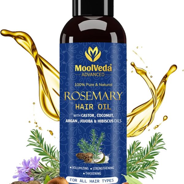 Moolveda 100% Pure Rosemary Hair Oil for Hair Growth | Controls Hair Fall, Promotes New Hair Growth | Hair Strengthening Treatment for Healthy Nourished Hair | 100 ml