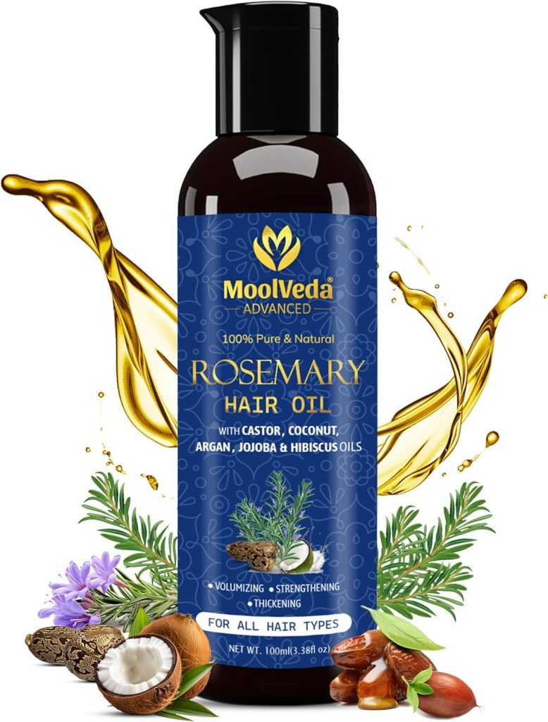 Moolveda 100% Pure Rosemary Hair Oil for Hair Growth | Controls Hair Fall, Promotes New Hair Growth | Hair Strengthening Treatment for Healthy Nourished Hair | 100 ml